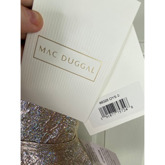 Mac Duggal METALLIC‎ OFF SHOULDER SIDE RUFFLE MINI DRESS, Oyster, Size 0, #68325 - Picture 6 of 8